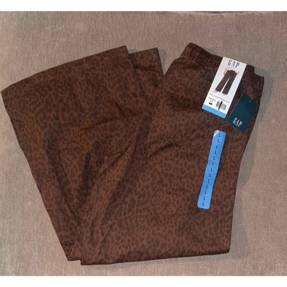Gap Twill Drawstring Pants Brown Animal Cheetah Print NWT Size L